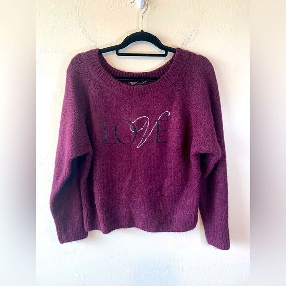 Victoria's Secret Sweaters - Victoria’s Secret Purple fuzzy “love” rhinestone sweater size M‎